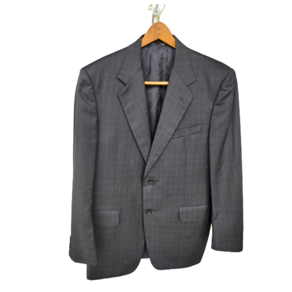 Canali Windowpane Wool Blazer Size 40 R
